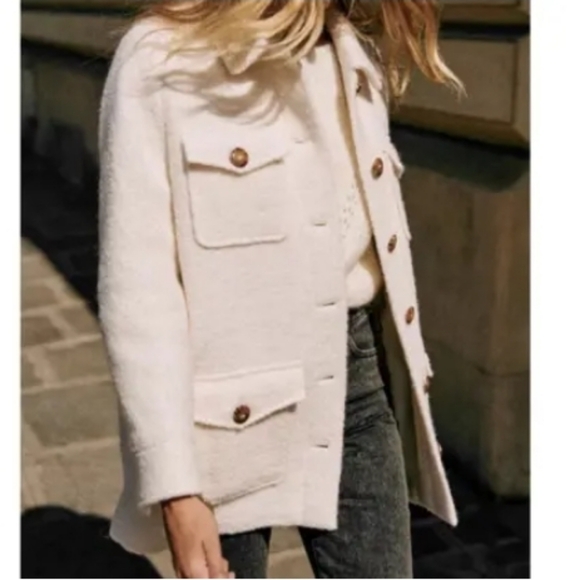 SÉZANE Paulin Ivory Ecru Brushed Wool Coat Blogger Fave Size 38 RARE - Picture 5 of 12